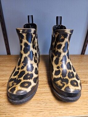 Biotime Animal Print Leopard Rubber Rain Boots Size 6